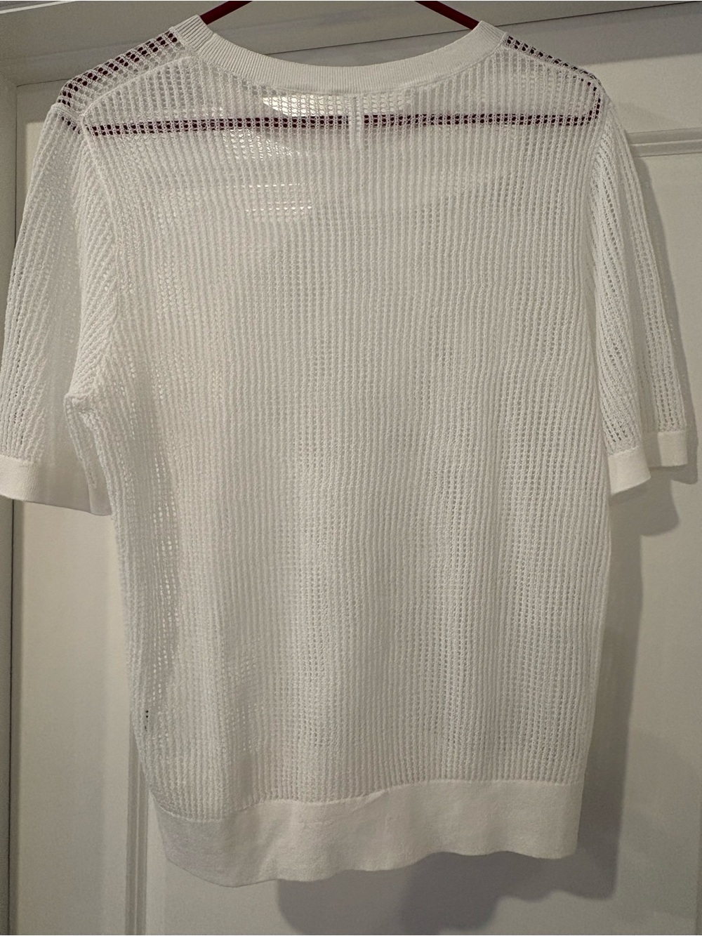 Sheer Knit Floral Motif Short Sleeve Top - White - Picture 3 of 4